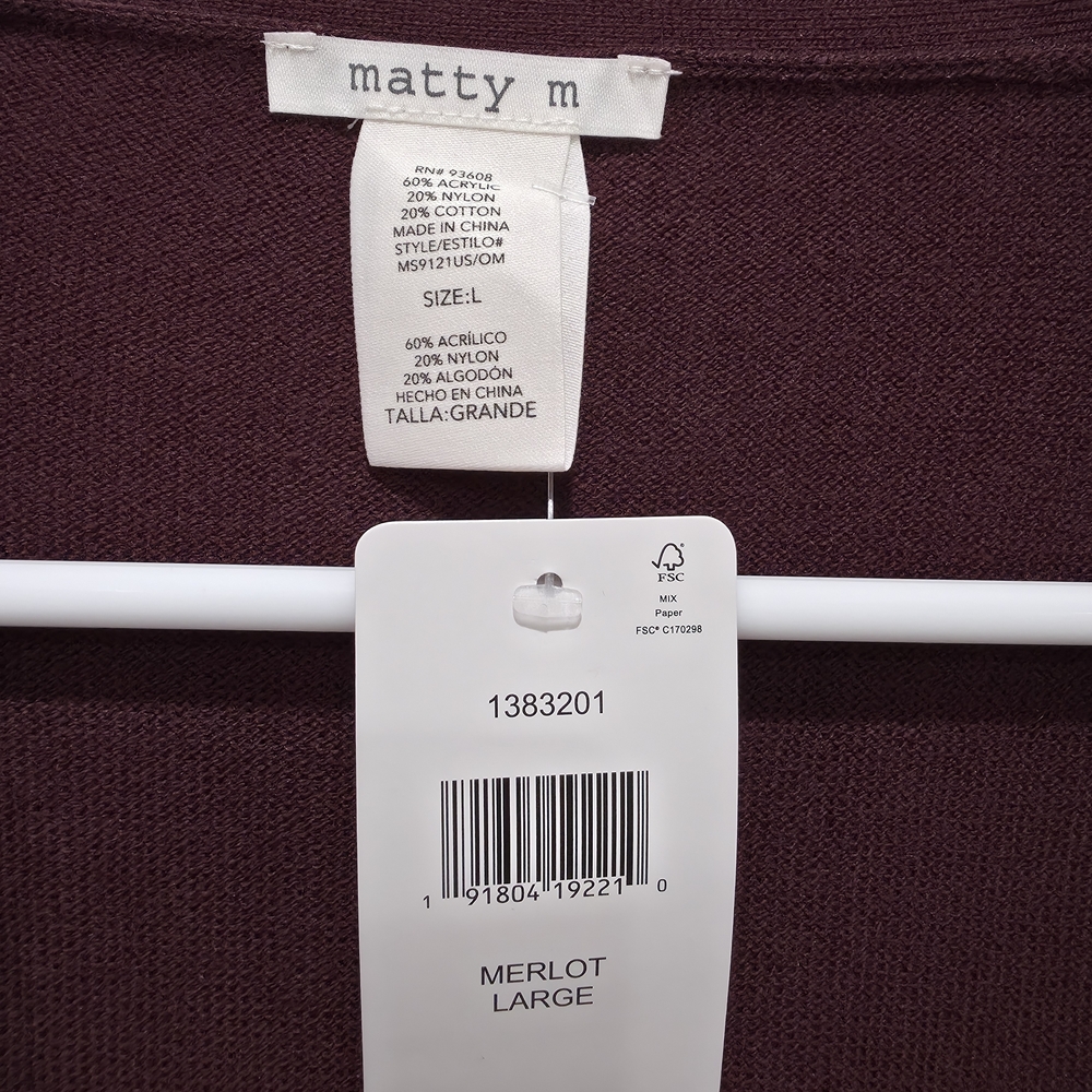 Matty M Deep Burgundy Open Cardigan - Picture 2 of 3